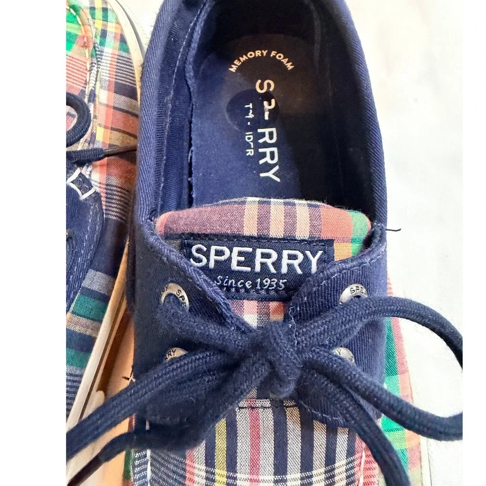 Sperry Boat Shoes Mens 9 Multi Plaid Excellent STS22097 Canvas Deck Sneakers